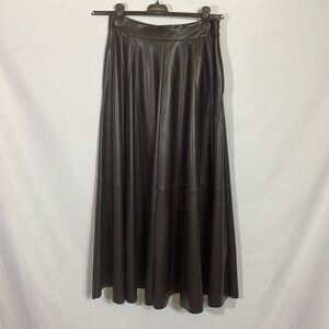 Chocolate brown full pleather skirt by Mailparmi. Has pockets! NWT! Size 2-4